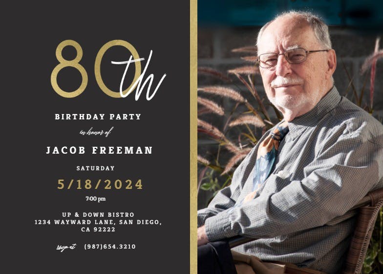 Golden line 80 - birthday invitation