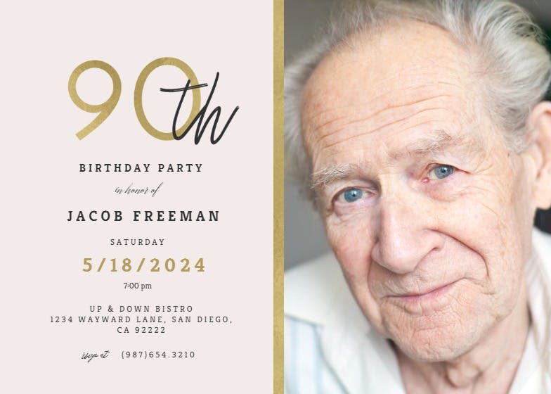 Golden line 90 - birthday invitation