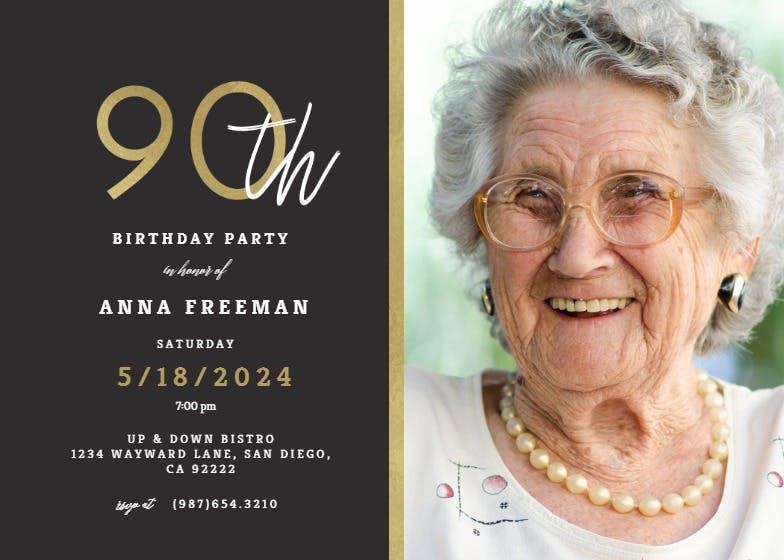 Golden line 90 - birthday invitation