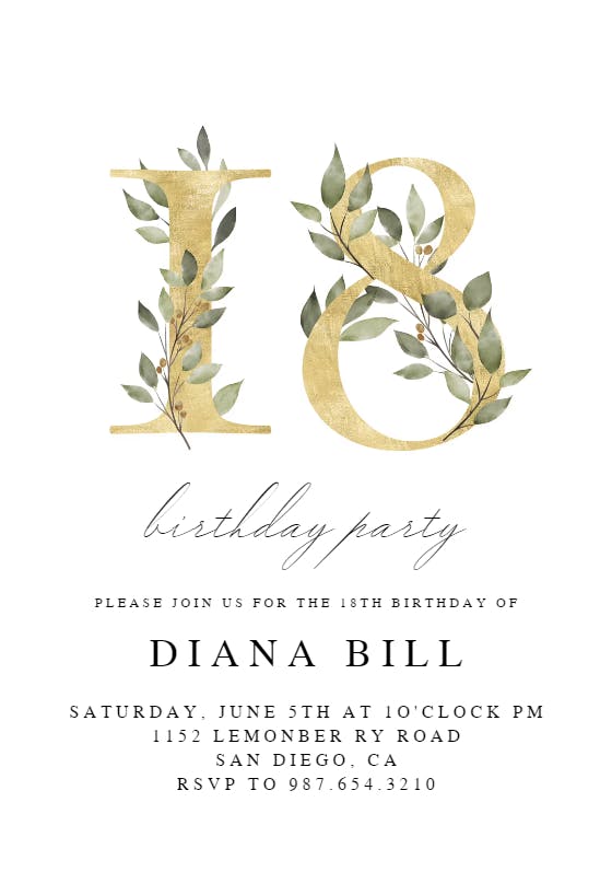 Golden numbers - birthday invitation