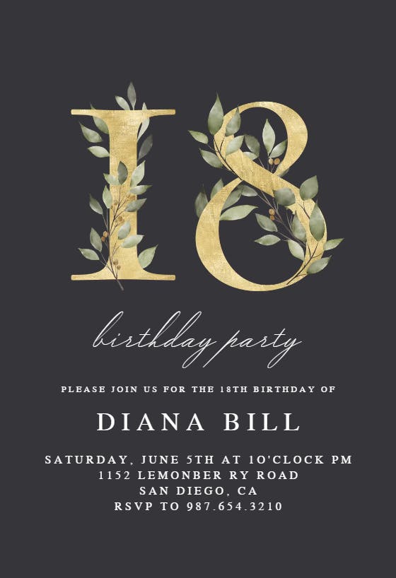 Golden numbers - birthday invitation