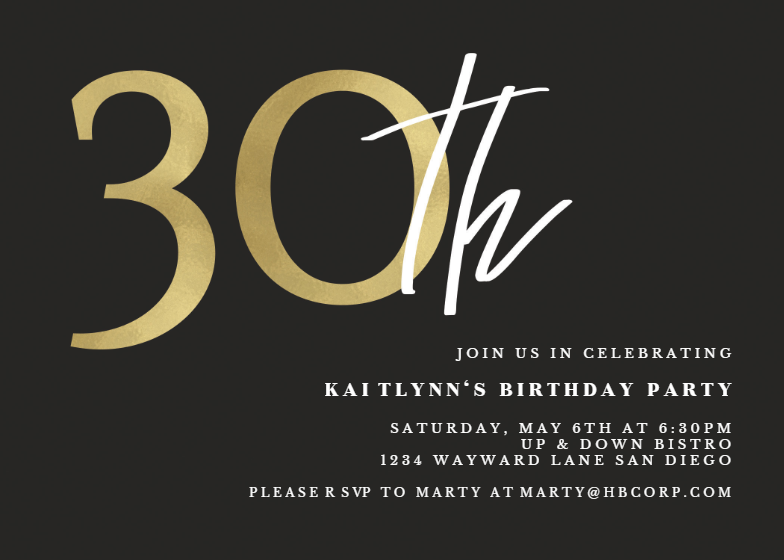 Golden Numerals 30 - Birthday Invitation Template (Free) | Greetings Island