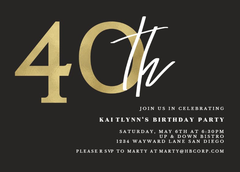 Golden numerals 40 -  invitación de cumpleaños