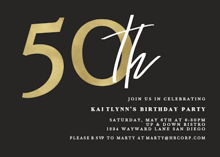 Golden Numerals 50 - Birthday Invitation Template (Free) | Greetings Island