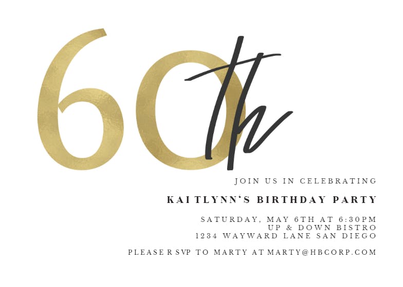 Golden numerals 60 -  invitación de cumpleaños