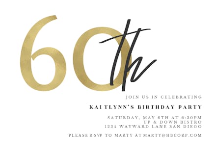 Golden Numerals 60 - Invitación De Cumpleaños