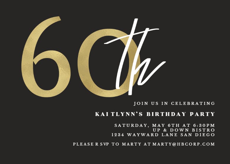 Golden numerals 60 -  invitación de cumpleaños