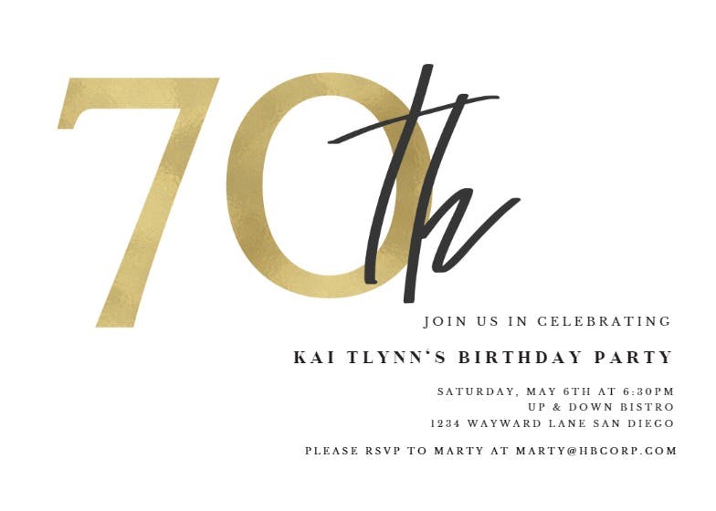Golden numerals 70 - birthday invitation