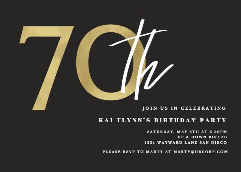 Golden numerals 70 -  invitación de cumpleaños