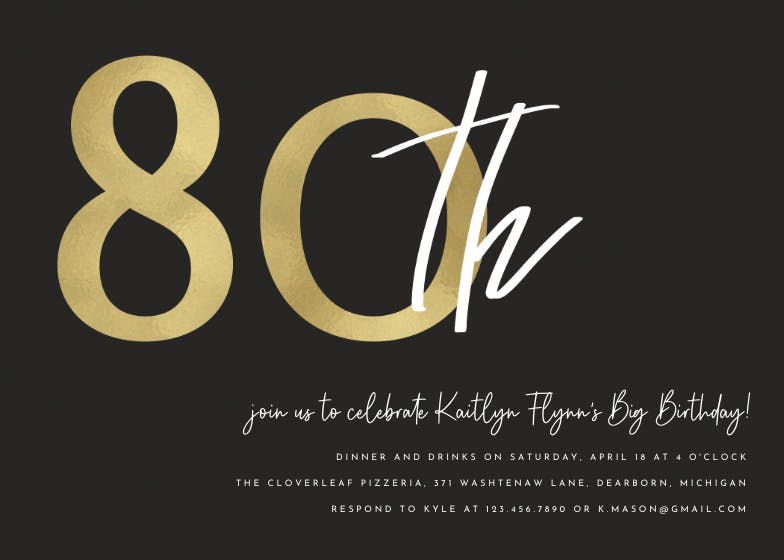 Golden numerals 80 -  invitación de cumpleaños
