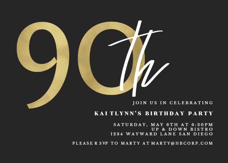 Golden numerals 90 - birthday invitation