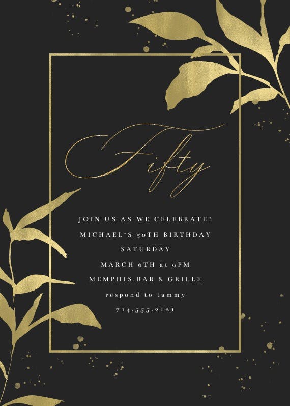 Golden olive leaves - invitación de cumpleaños