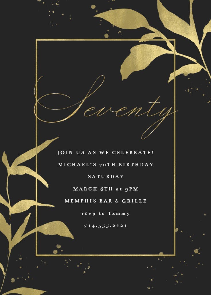 Golden olive leaves - birthday invitation