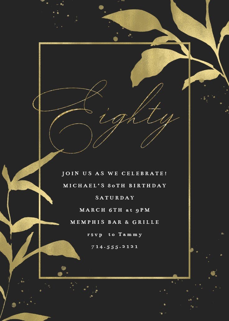 Golden olive leaves - birthday invitation