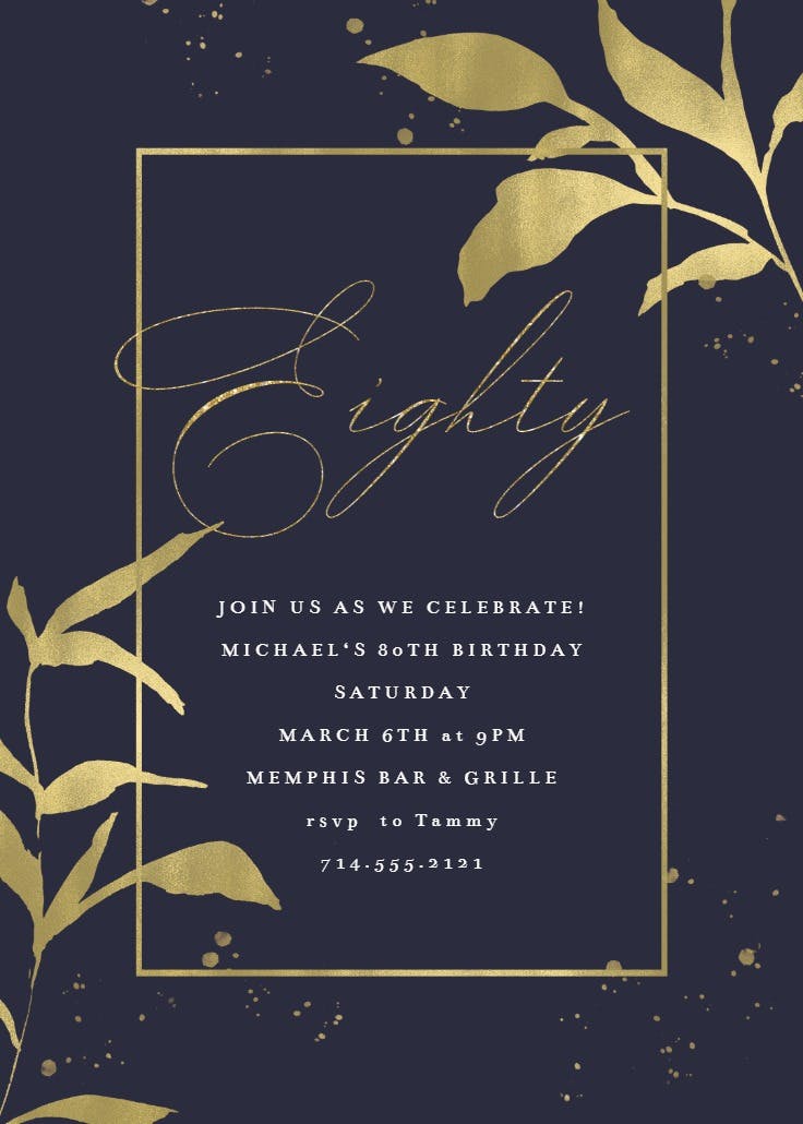 Golden olive leaves - birthday invitation