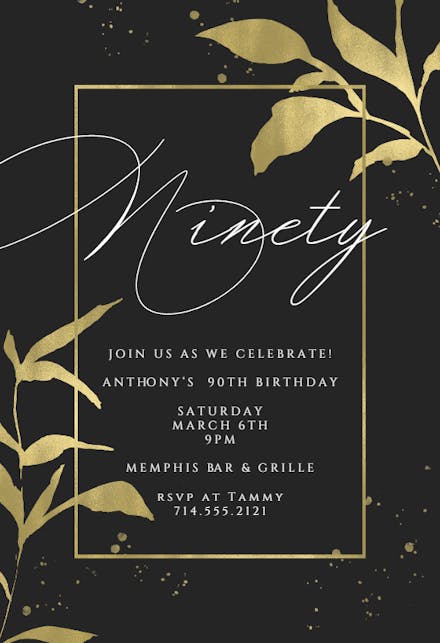 Golden olive leaves - Birthday Invitation