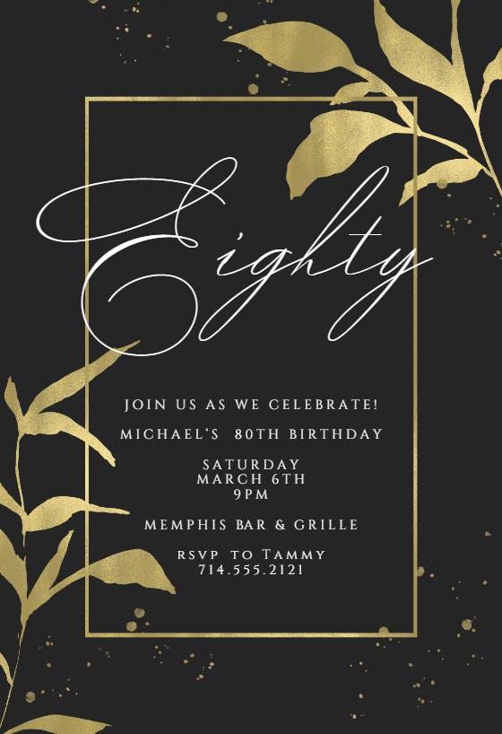 Golden olive leaves - birthday invitation