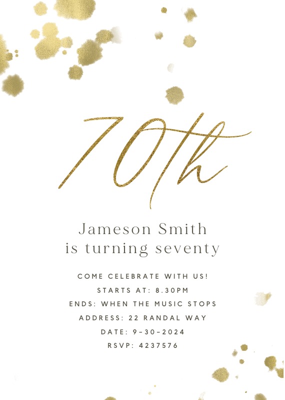 Golden paint spray at 70 - Birthday Invitation Template (Free ...