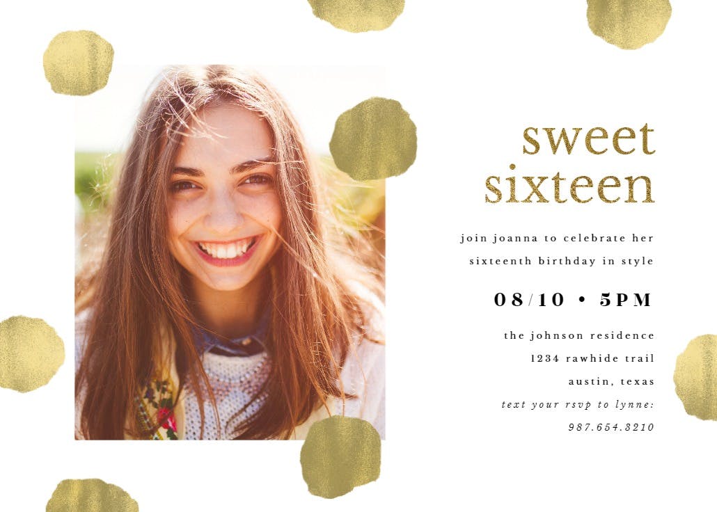 Golden polka dots - sweet 16 invitation