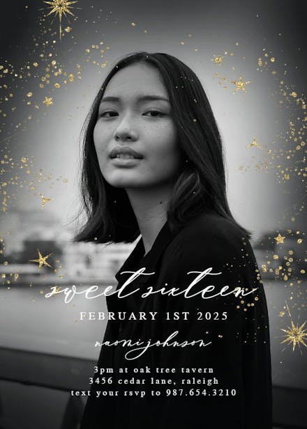 Golden stars and dots - sweet 16 invitation