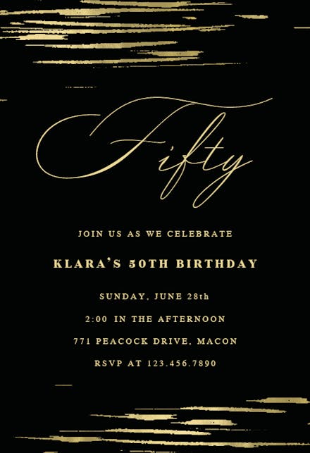 Golden strokes - birthday invitation