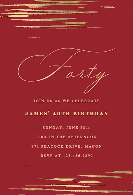 Golden Strokes - Birthday Invitation Template | Greetings Island