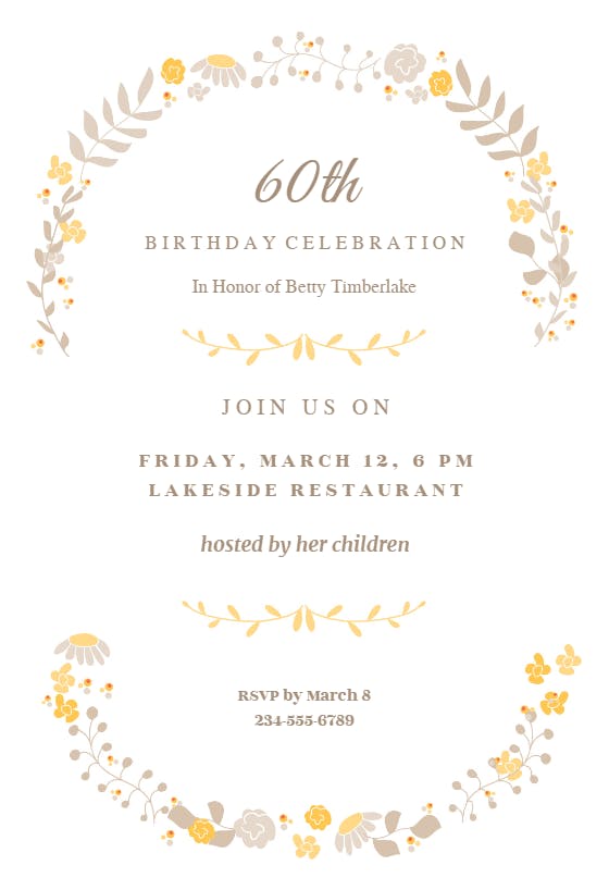 Graceful garlands birthday - birthday invitation