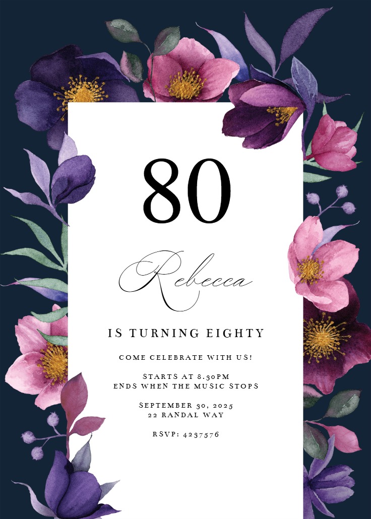 Growing Joy At 80 Birthday Invitation Template Greetings Island