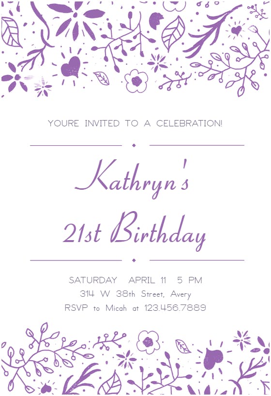 Hearts and flowers - birthday invitation