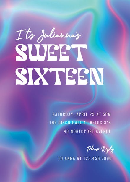 Holographic waves - sweet 16 invitation