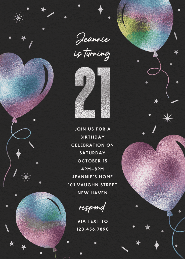 Iridescent balloons - birthday invitation