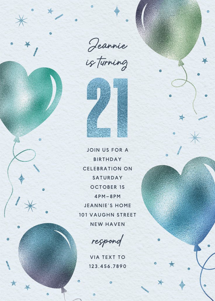 Iridescent balloons - birthday invitation