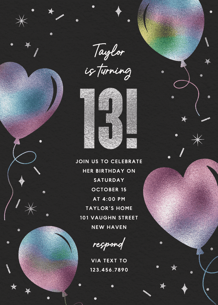 Iridescent balloons - birthday invitation