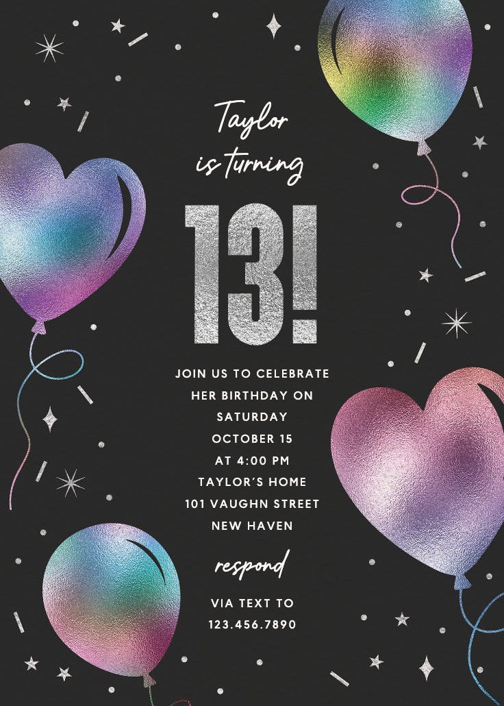 Iridescent balloons - invitación de cumpleaños