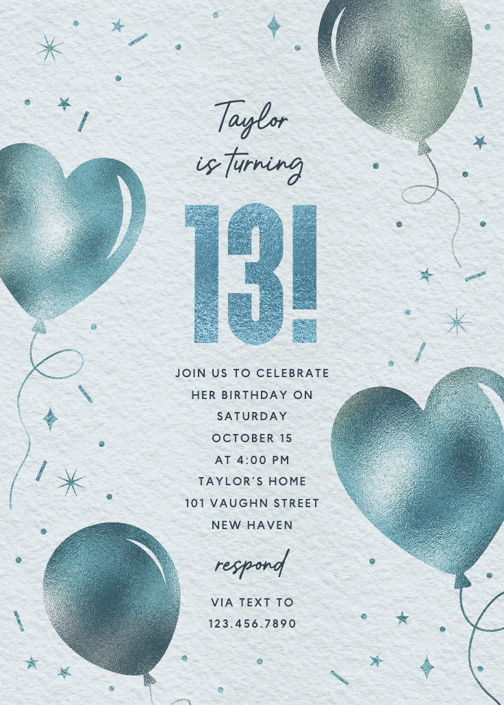 Iridescent balloons - birthday invitation
