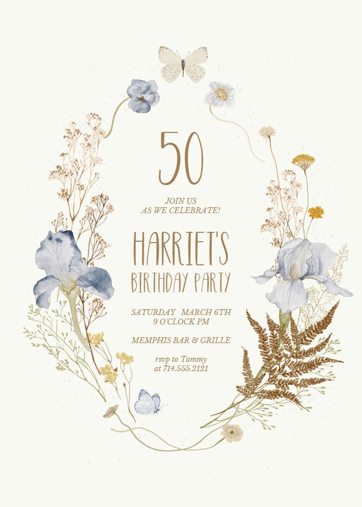 Iris wreath - invitación de cumpleaños