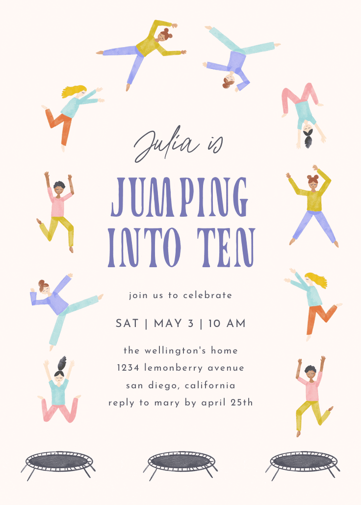 Jump birthday party - birthday invitation