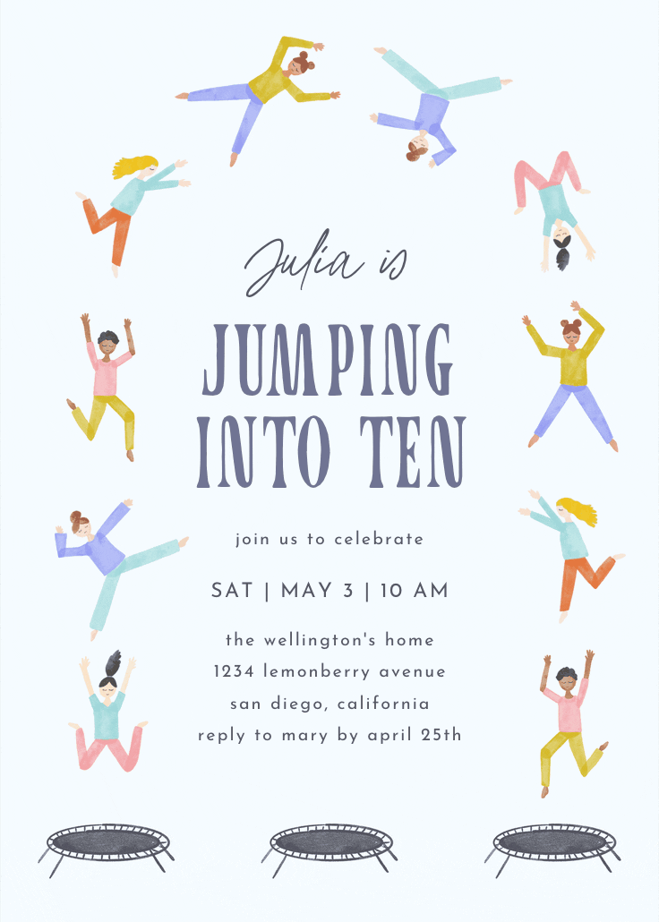 Jump birthday party - invitación de cumpleaños