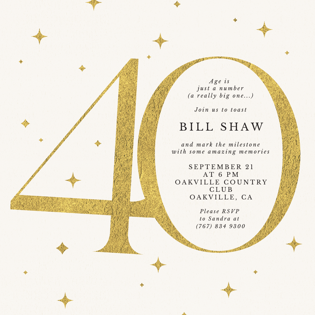 Just a number 40 -  invitación de cumpleaños