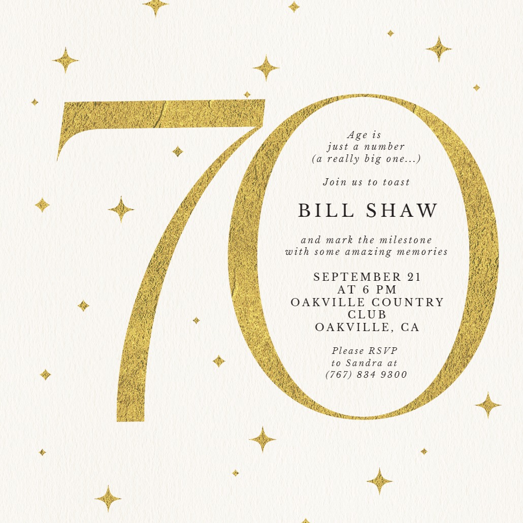 Just A Number 70 - Birthday Invitation Template 