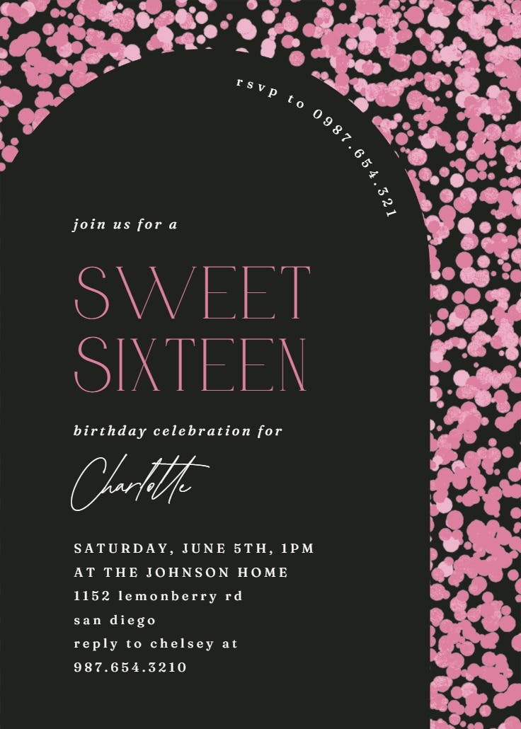 Lavender confetti at 16 - birthday invitation