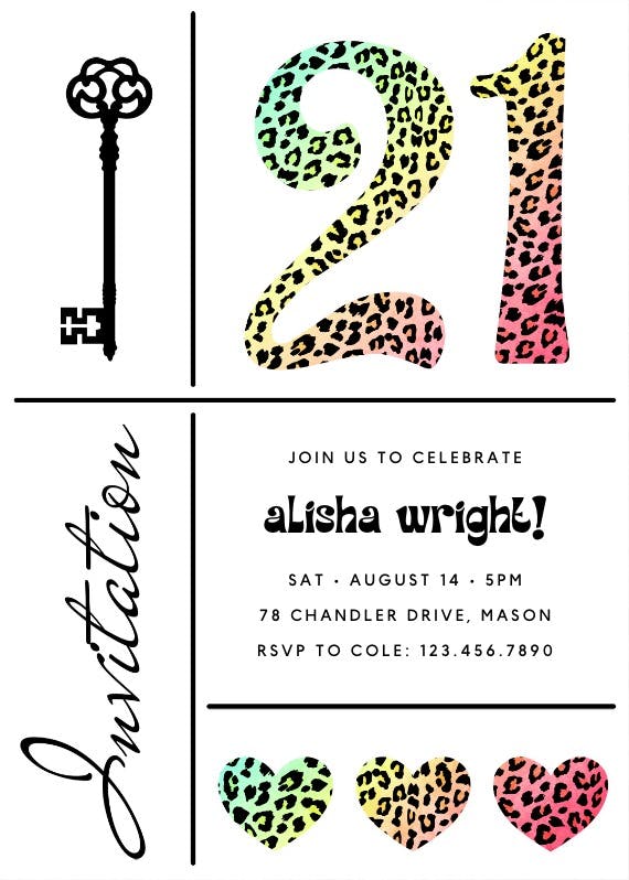 Leopard 21st - invitación de cumpleaños