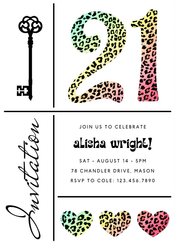 Leopard 21st - invitación de cumpleaños