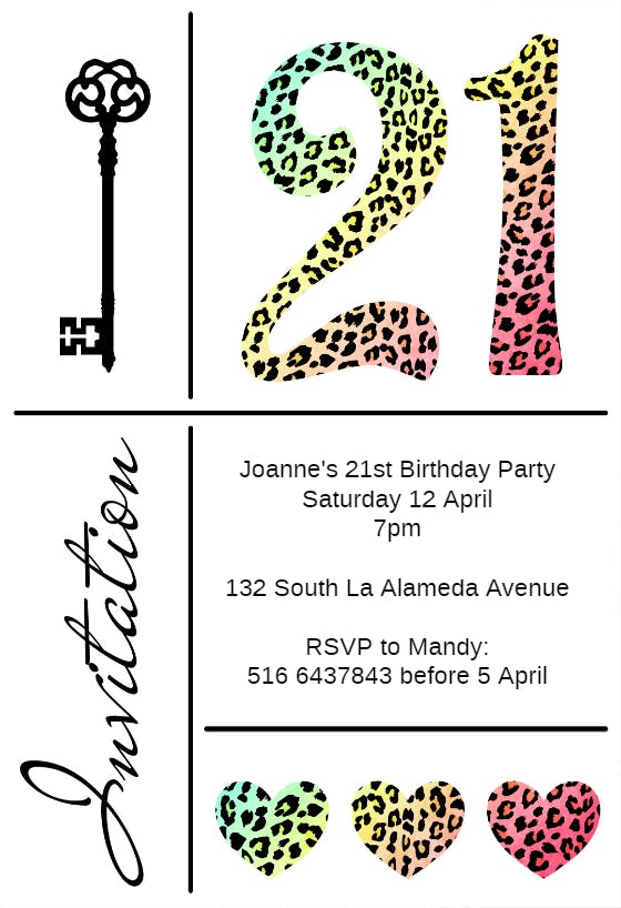 Leopard 21st -  invitación de cumpleaños