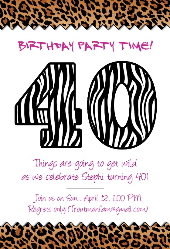 Leopard 40th birthday party - birthday invitation