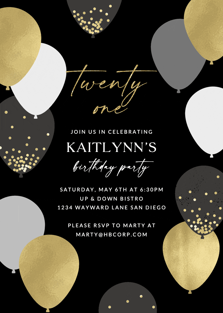Luxe balloons - birthday invitation