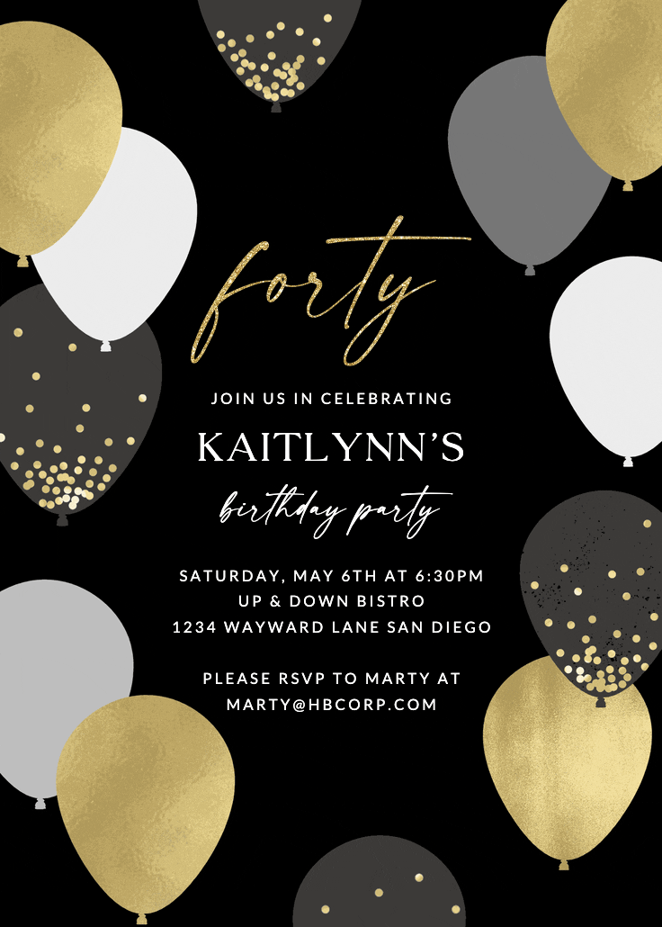 Luxe balloons -  invitación de cumpleaños