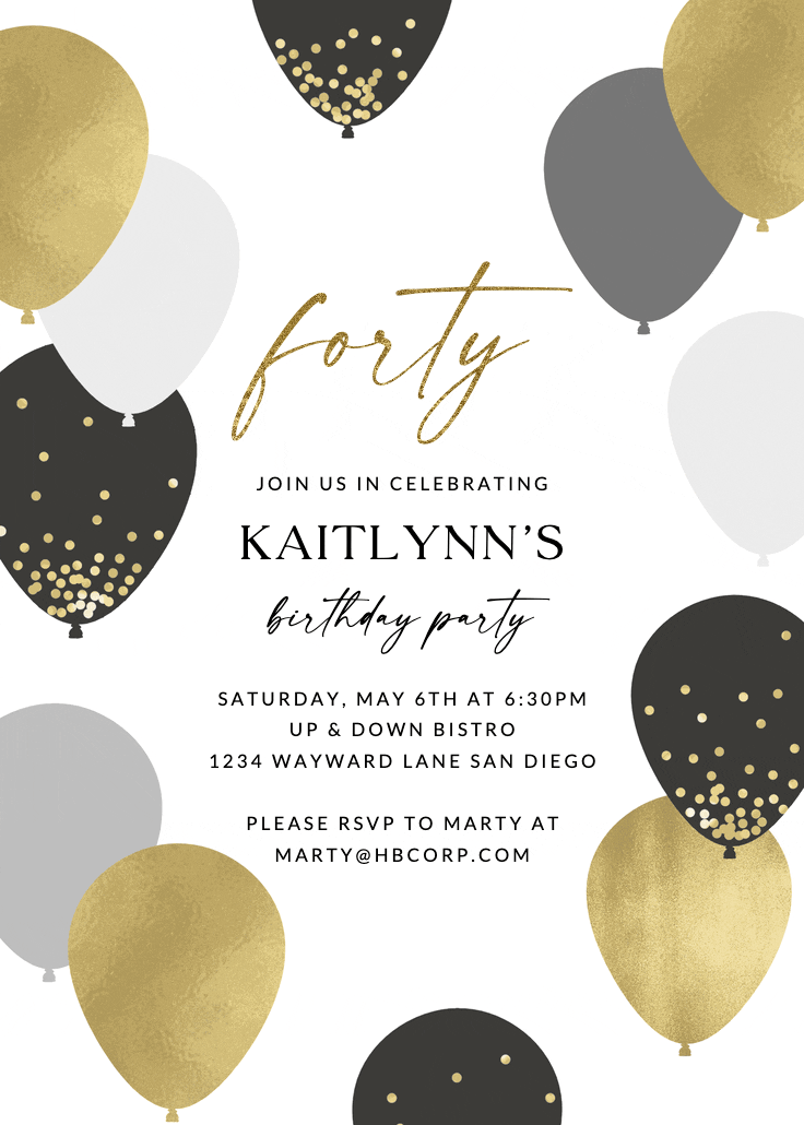 Luxe balloons -  invitación de cumpleaños