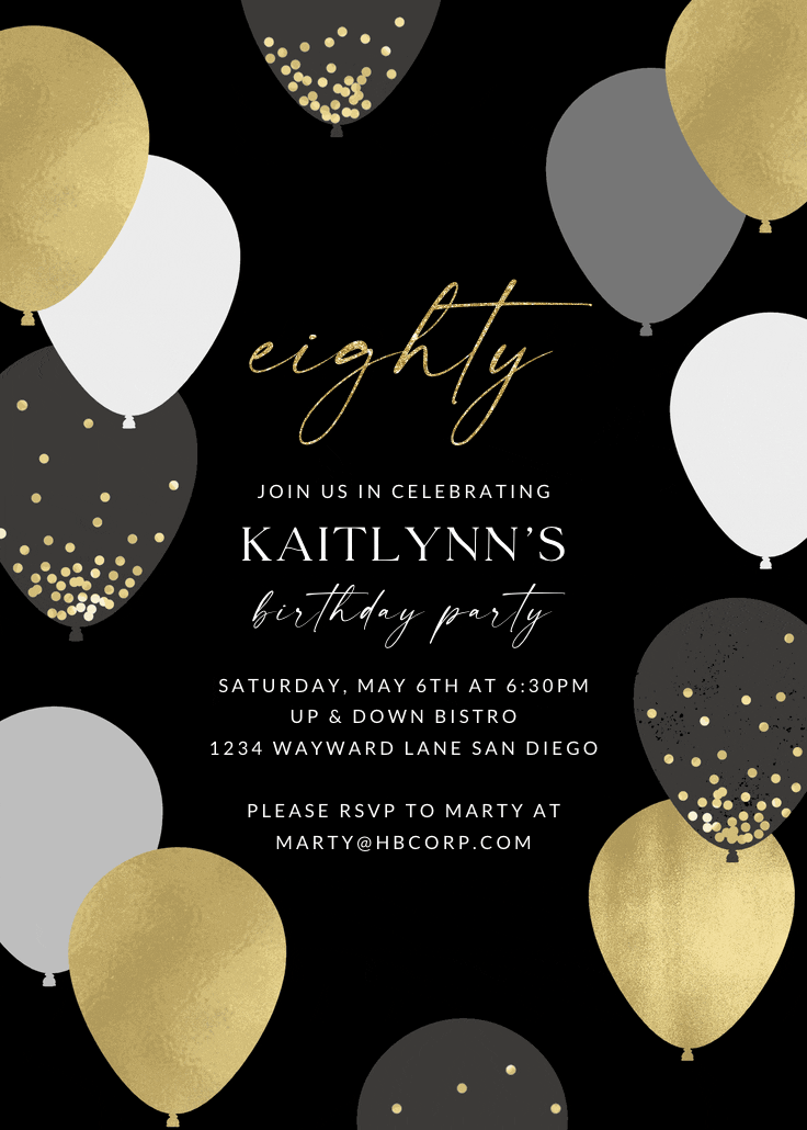 Luxe balloons - invitación de cumpleaños