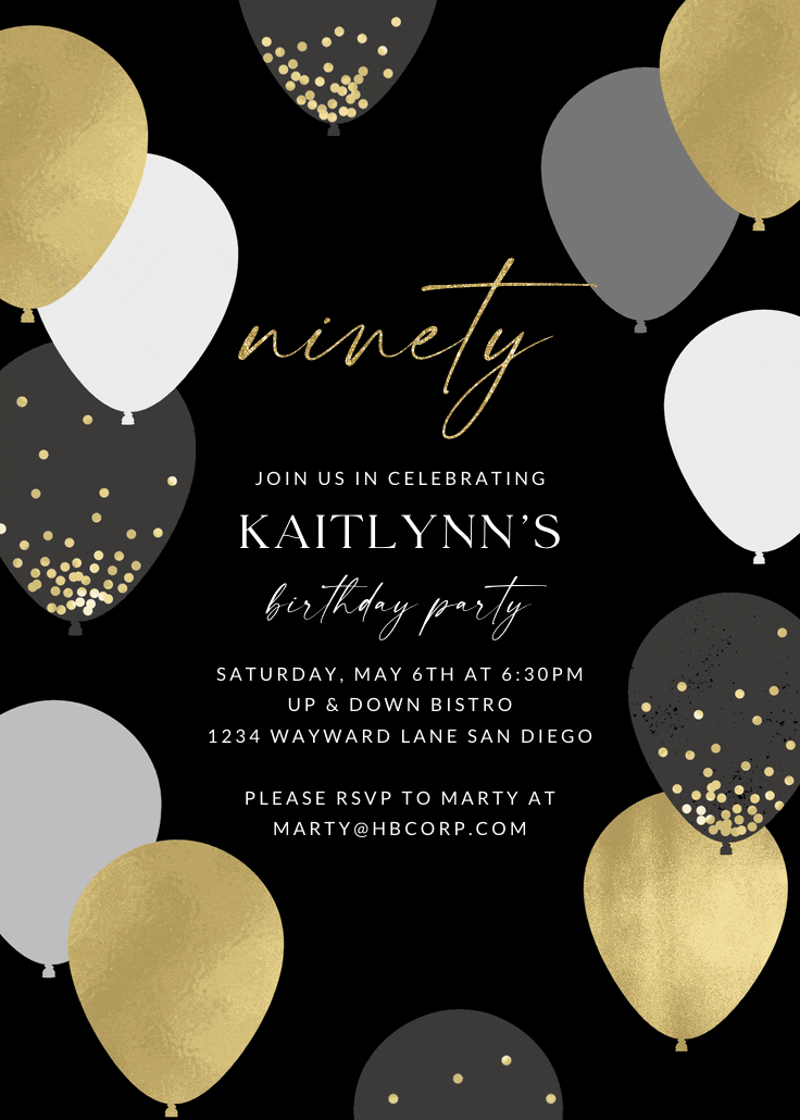 Luxe balloons - invitación de cumpleaños